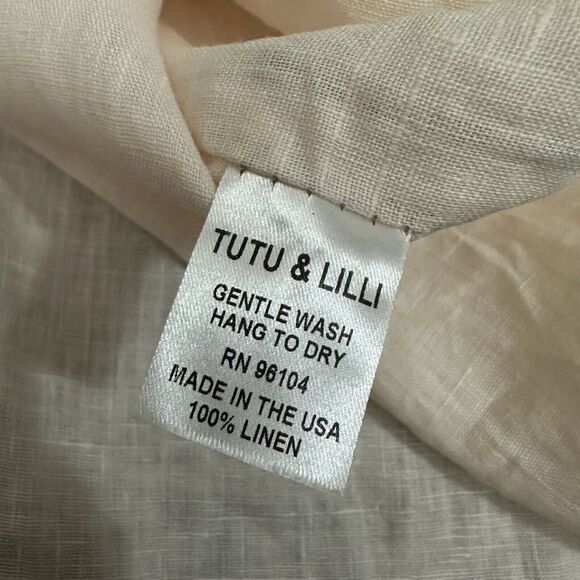 TUTU & LILLI Boxy Linen Top Pale Peach Sheer Slit Patch Pocket NWOT - Picture 7 of 8